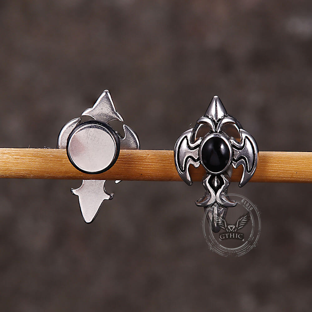 Punk Devil Wings Cross Stud Earrings in Stainless Steel