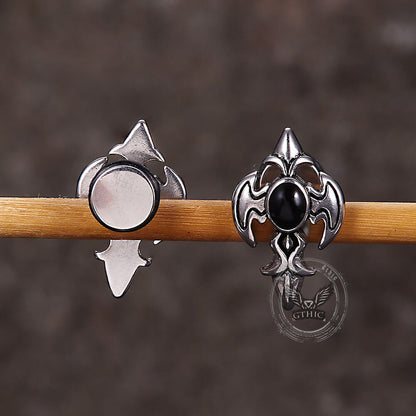 Punk Devil Wings Cross Stud Earrings in Stainless Steel