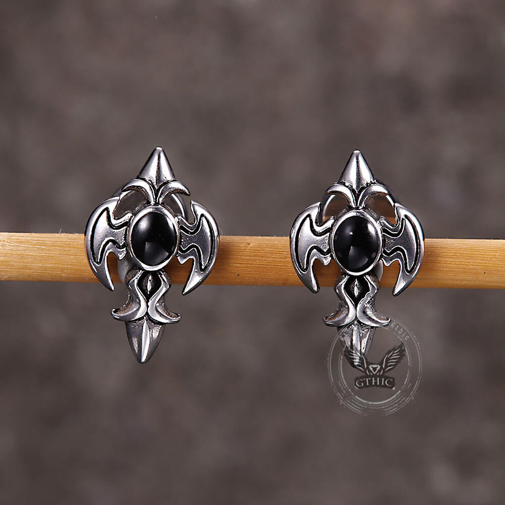 Punk Devil Wings Cross Stud Earrings in Stainless Steel