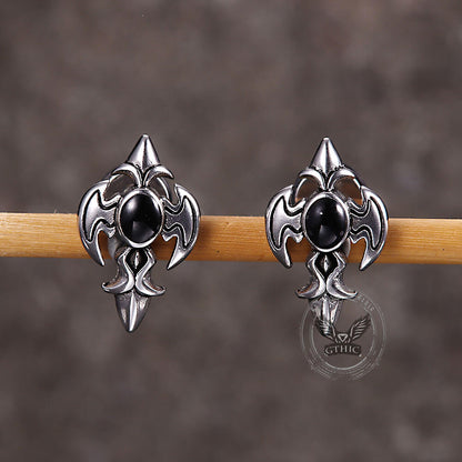 Punk Devil Wings Cross Stud Earrings in Stainless Steel
