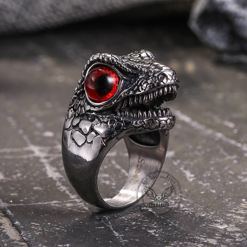 Punk Dinosaur Head Gem Eyes Ring in Stainless Steel