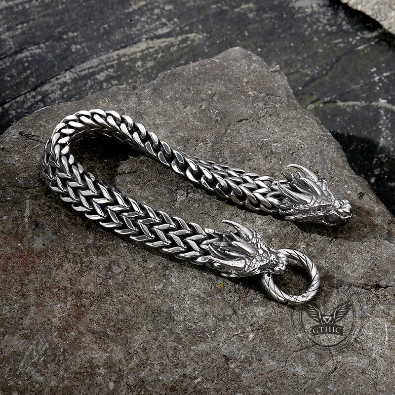 Punk Double Dragon Head Hoop Bracelet in Stainless Steel
