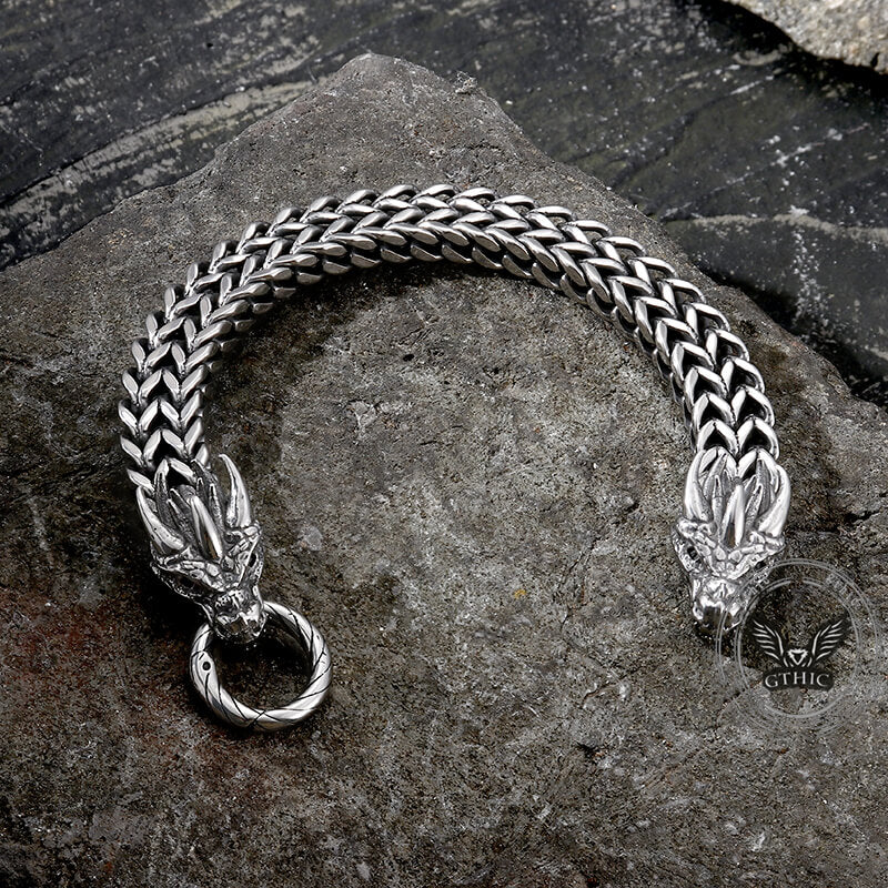 Punk Double Dragon Head Hoop Bracelet in Stainless Steel