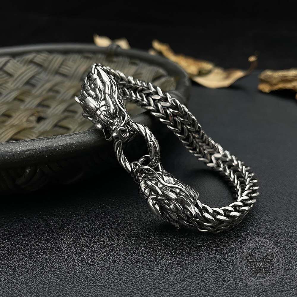 Punk Double Dragon Head Animal Bracelet in Stainless Steel