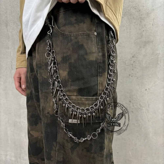 Punk Double Layer Vajra Spike Alloy Pants Chain