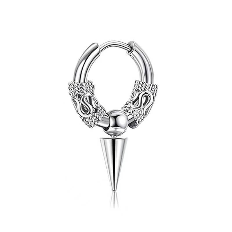 Punk Dragon Pattern Spike Hoop Earrings in Stainless Steel