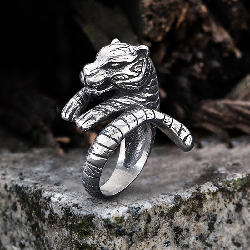 Punk Ferocious Tiger Animal Ring in Stainless Steel