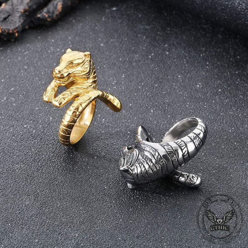 Punk Ferocious Tiger Animal Ring in Stainless Steel