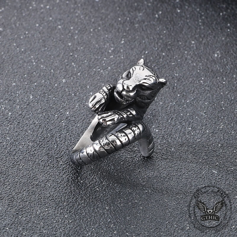 Punk Ferocious Tiger Animal Ring in Stainless Steel