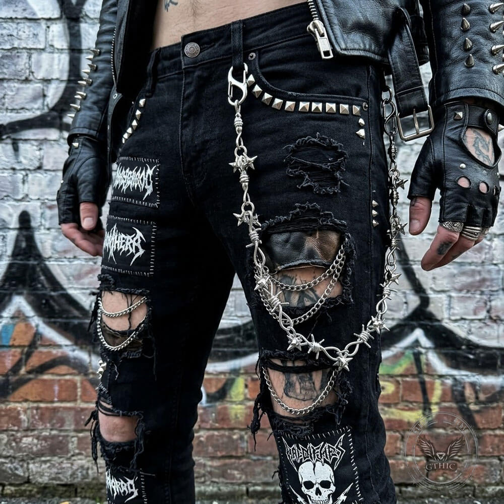 Punk Gothic Meteor Hammer Thorn Alloy Pants Chain