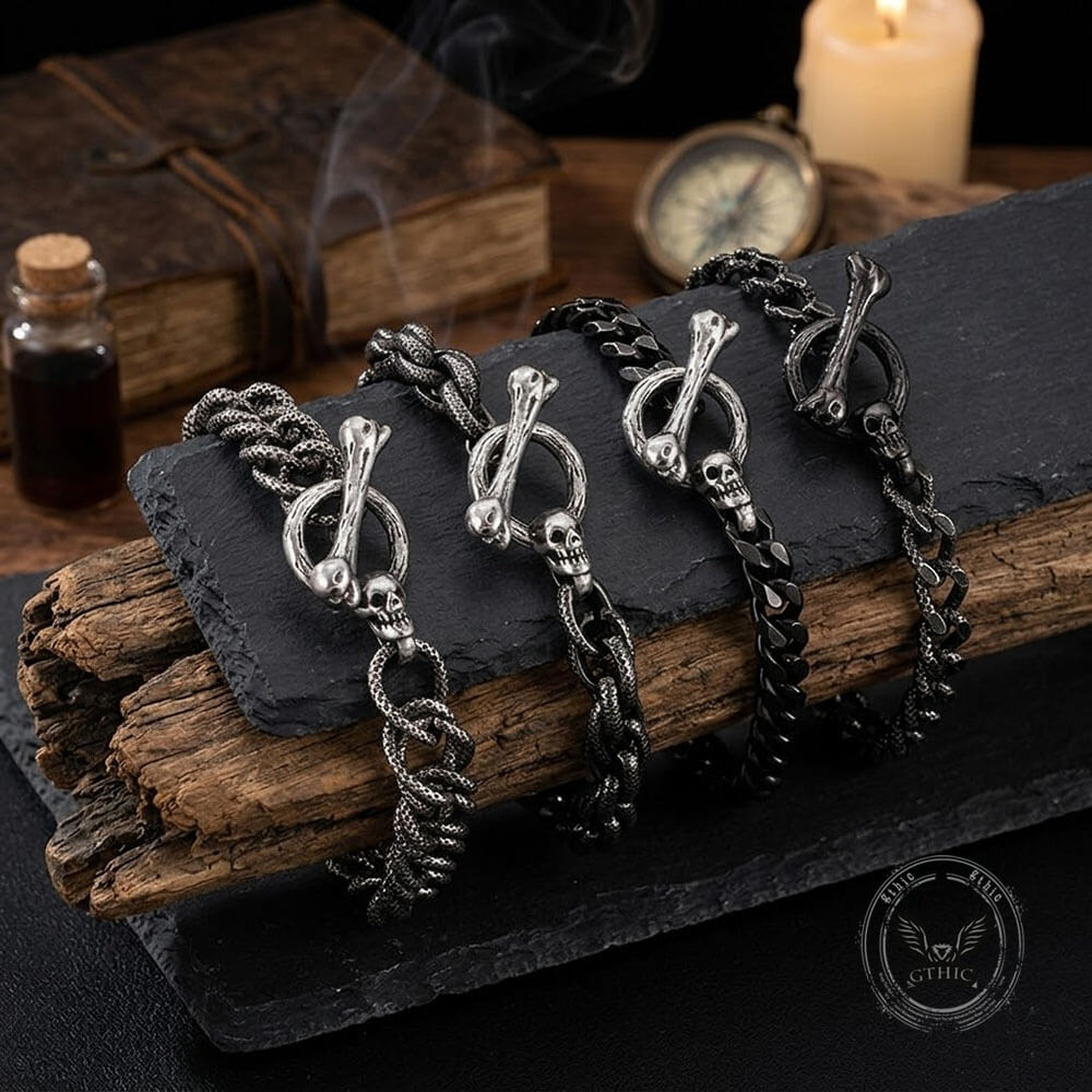 Punk Gothic Skull Bone Stainless Steel OT Buckle Bracelet