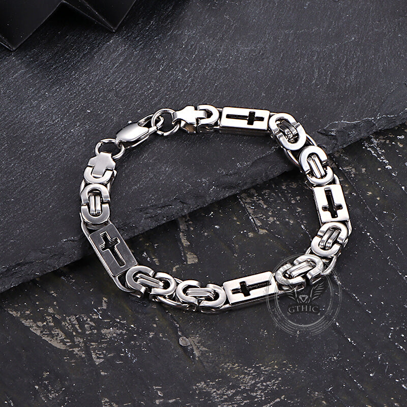 Punk Hollow Cross Byzantine Bracelet in Stainless Steel