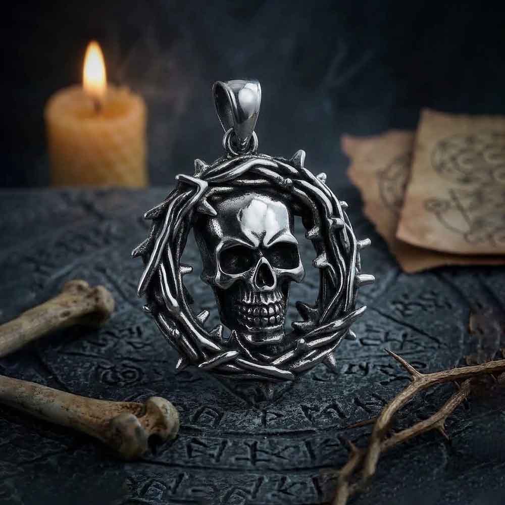 Punk Hollow Thorn Skull Pendant in Stainless Steel