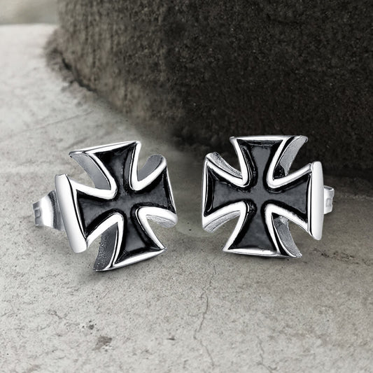 Punk Iron Cross Stud Earring in Stainless Steel