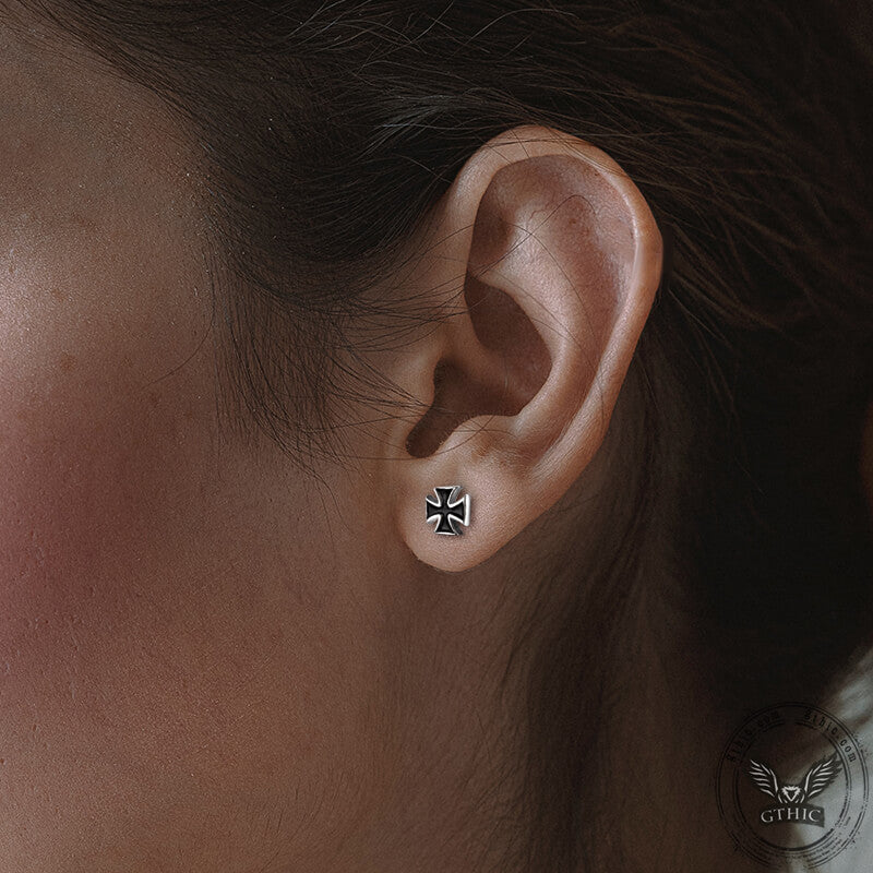 Punk Iron Cross Stud Earring in Stainless Steel