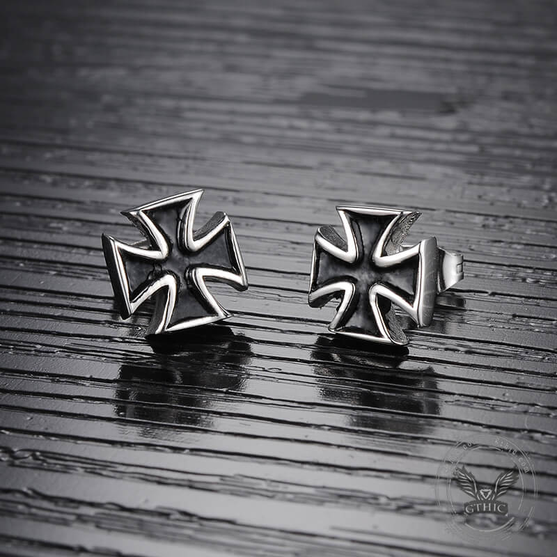 Punk Iron Cross Stud Earring in Stainless Steel