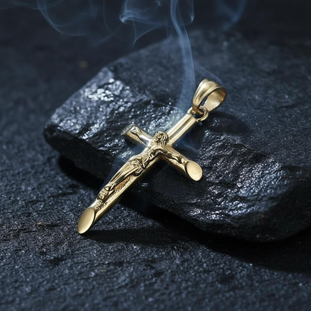 Punk Jesus Suffering Cross Pendant in Stainless Steel