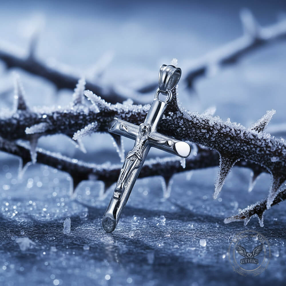 Punk Jesus Suffering Cross Pendant in Stainless Steel