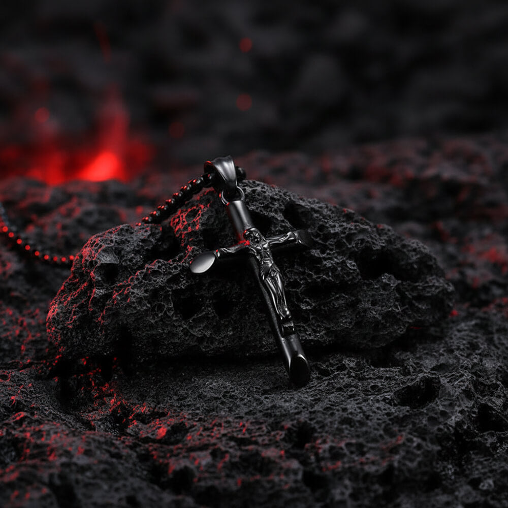 Punk Jesus Suffering Cross Pendant in Stainless Steel