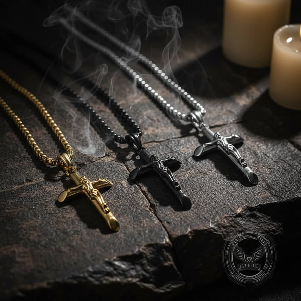 Punk Jesus Suffering Cross Pendant in Stainless Steel