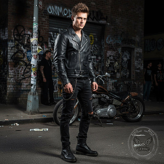 Punk Lapel Diagonal Zipper PU Leather Motorcycle Jacket