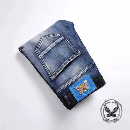 Punk Lettering Printed Distressed Slim-Fit Jeans