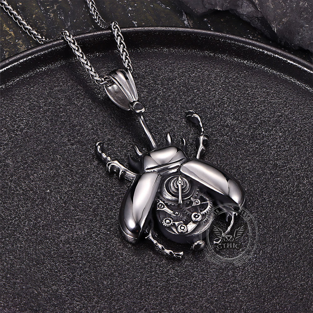 Punk Mechanical Gear Beetle Pendant in Stainless Steel