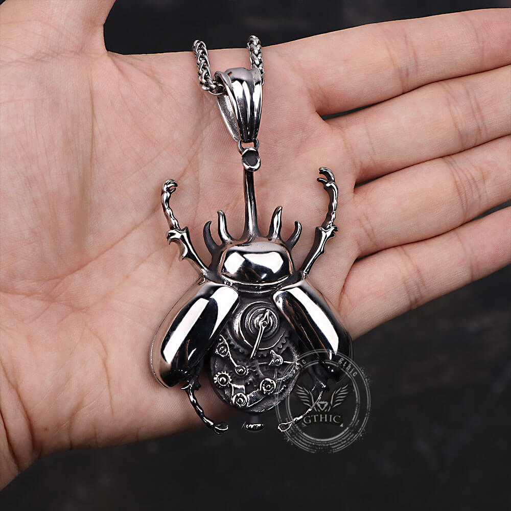 Punk Mechanical Gear Beetle Pendant in Stainless Steel