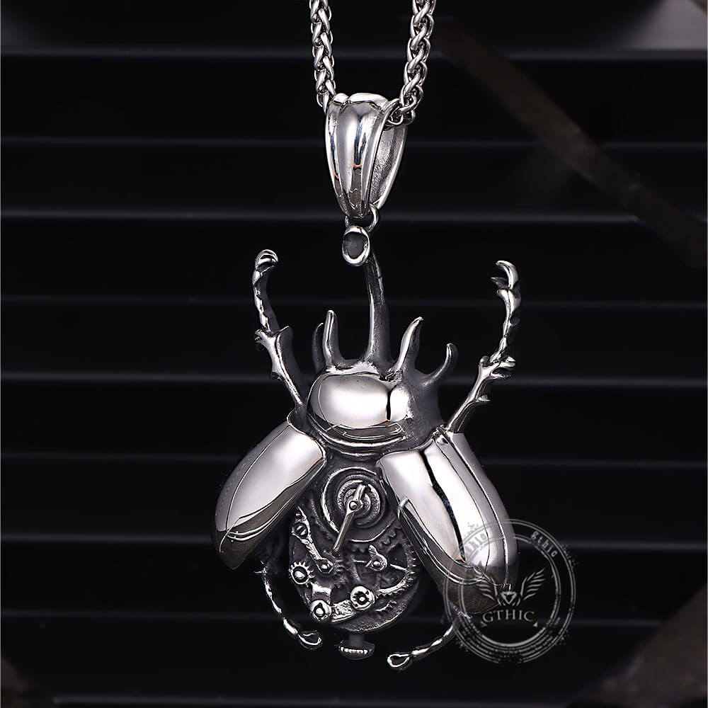 Punk Mechanical Gear Beetle Pendant in Stainless Steel
