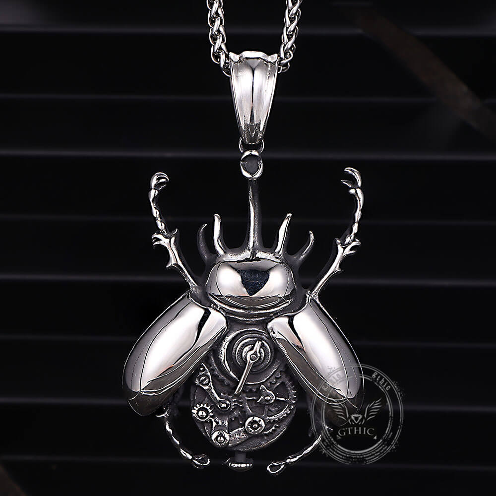Punk Mechanical Gear Beetle Pendant in Stainless Steel