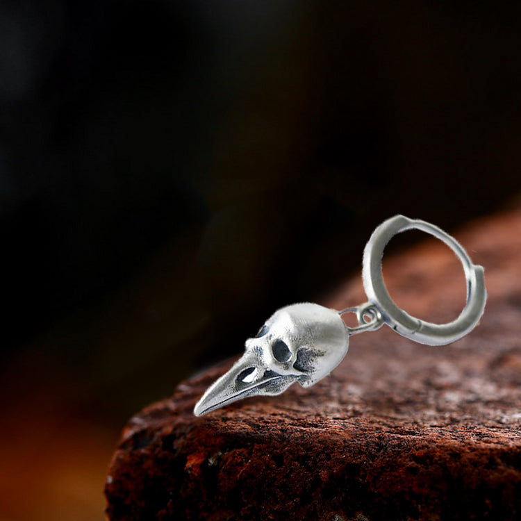 Punk Raven Skull Stud Earrings in Sterling Silver