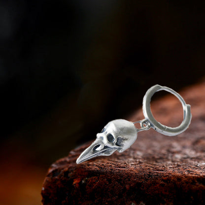 Punk Raven Skull Stud Earrings in Sterling Silver