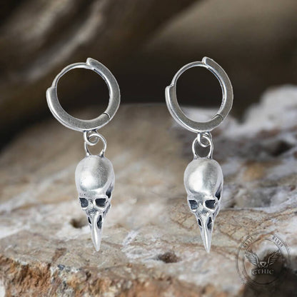 Punk Raven Skull Stud Earrings in Sterling Silver