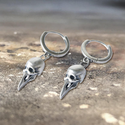 Punk Raven Skull Stud Earrings in Sterling Silver