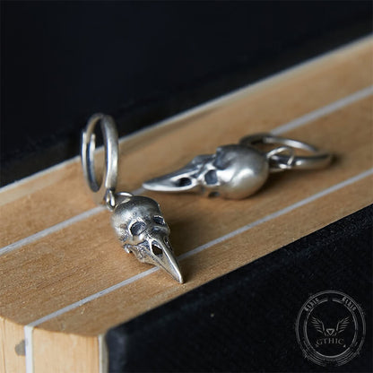 Punk Raven Skull Stud Earrings in Sterling Silver
