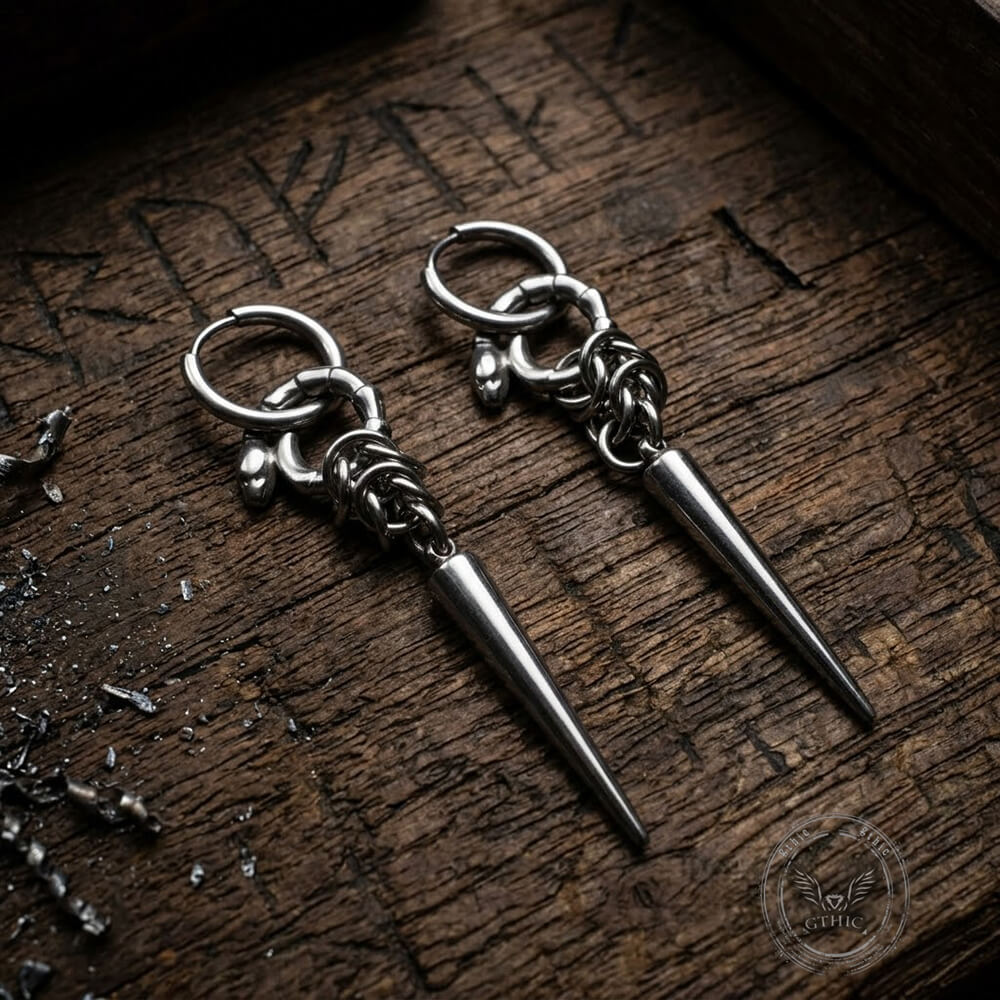Punk Ouroboros And Spikes Drop Earrings in Stainless Steel