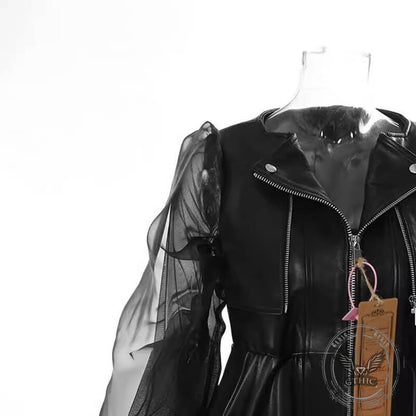 Punk Patchwork Sheer Mesh PU Leather Biker Jacket