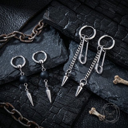 Punk Pin Studded Drop Earrings in Stainless Steel