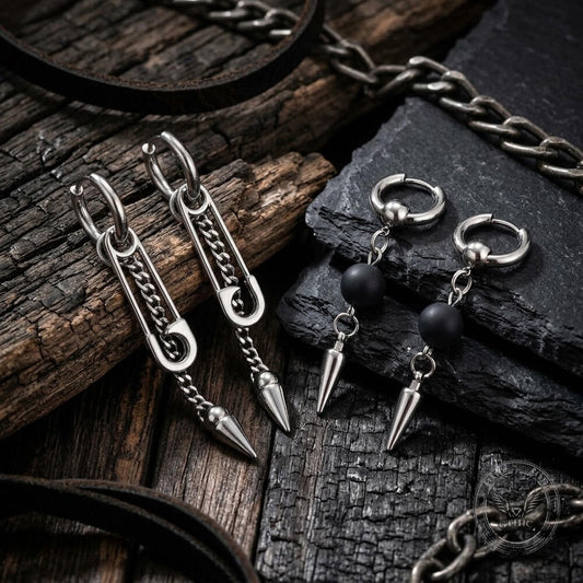Punk Pin Studded Drop Earrings in Stainless Steel
