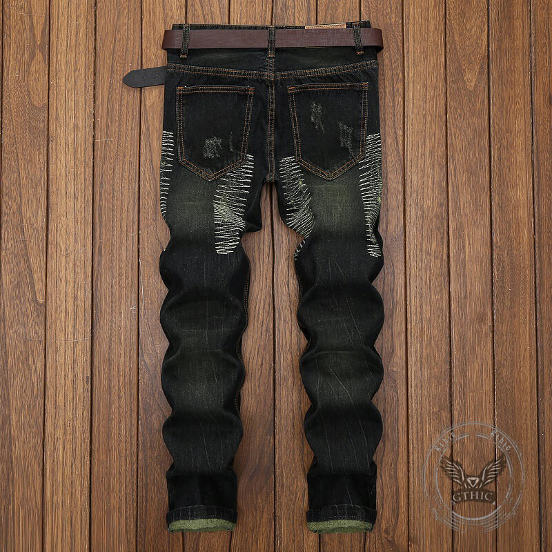 Punk Ripped Distressed Straight-Leg Vintage Jeans