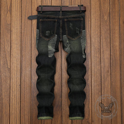 Punk Ripped Distressed Straight-Leg Vintage Jeans