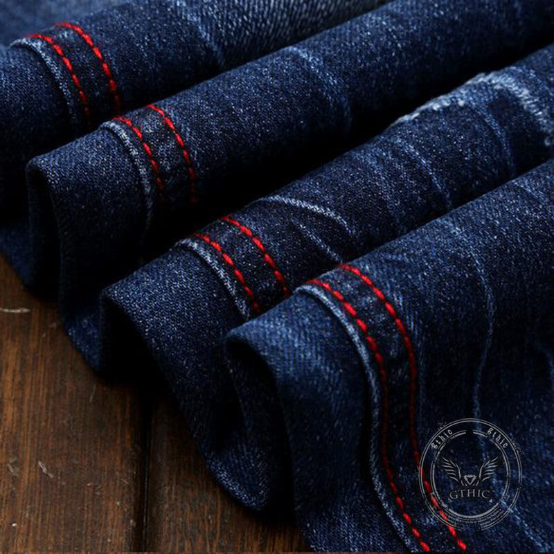 Punk Ripped Distressed Straight-Leg Vintage Jeans