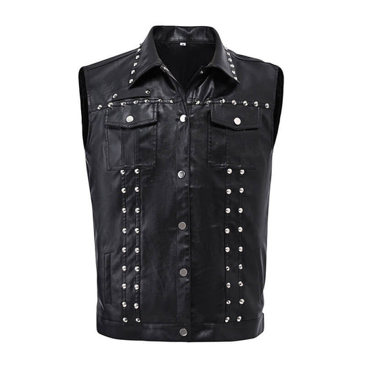 Punk Rivet Black Slim Lapel Sleeveless Vest