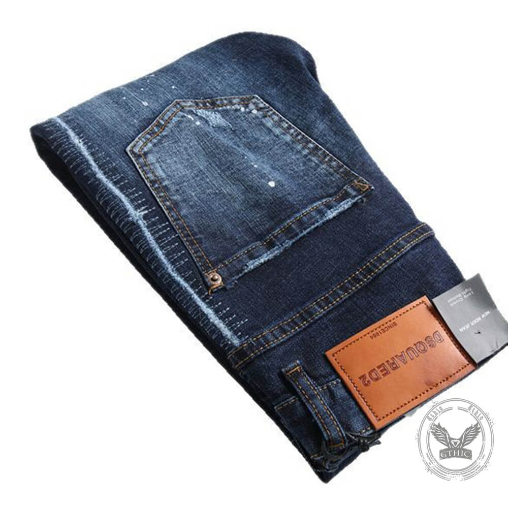 Punk Distressed Cotton Men's Skinny Pants