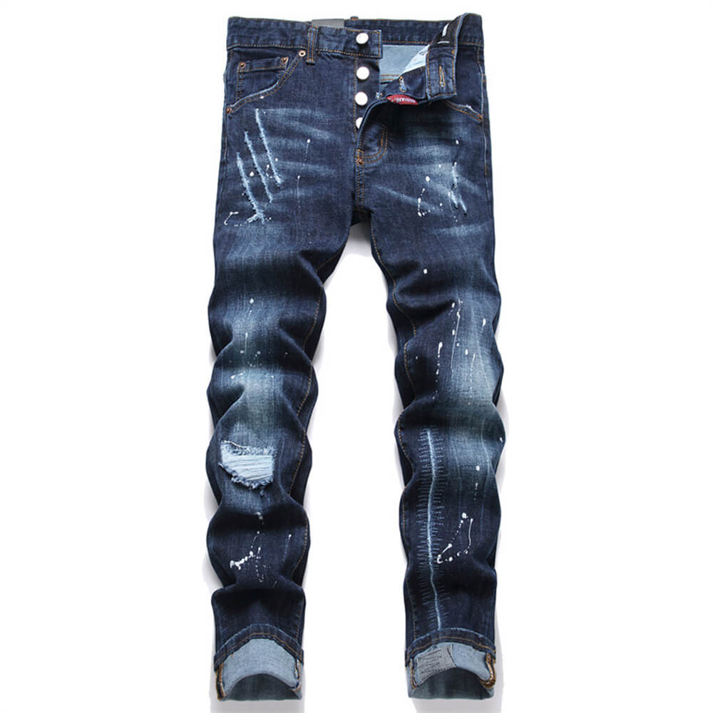 Punk Distressed Cotton Men's Skinny Pants
