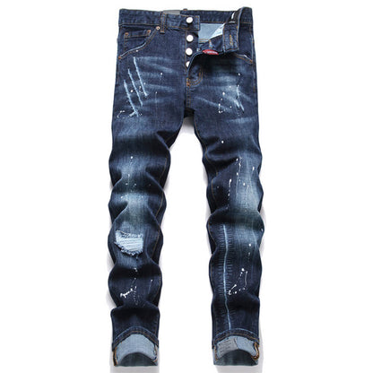 Punk Distressed Cotton Men's Skinny Pants