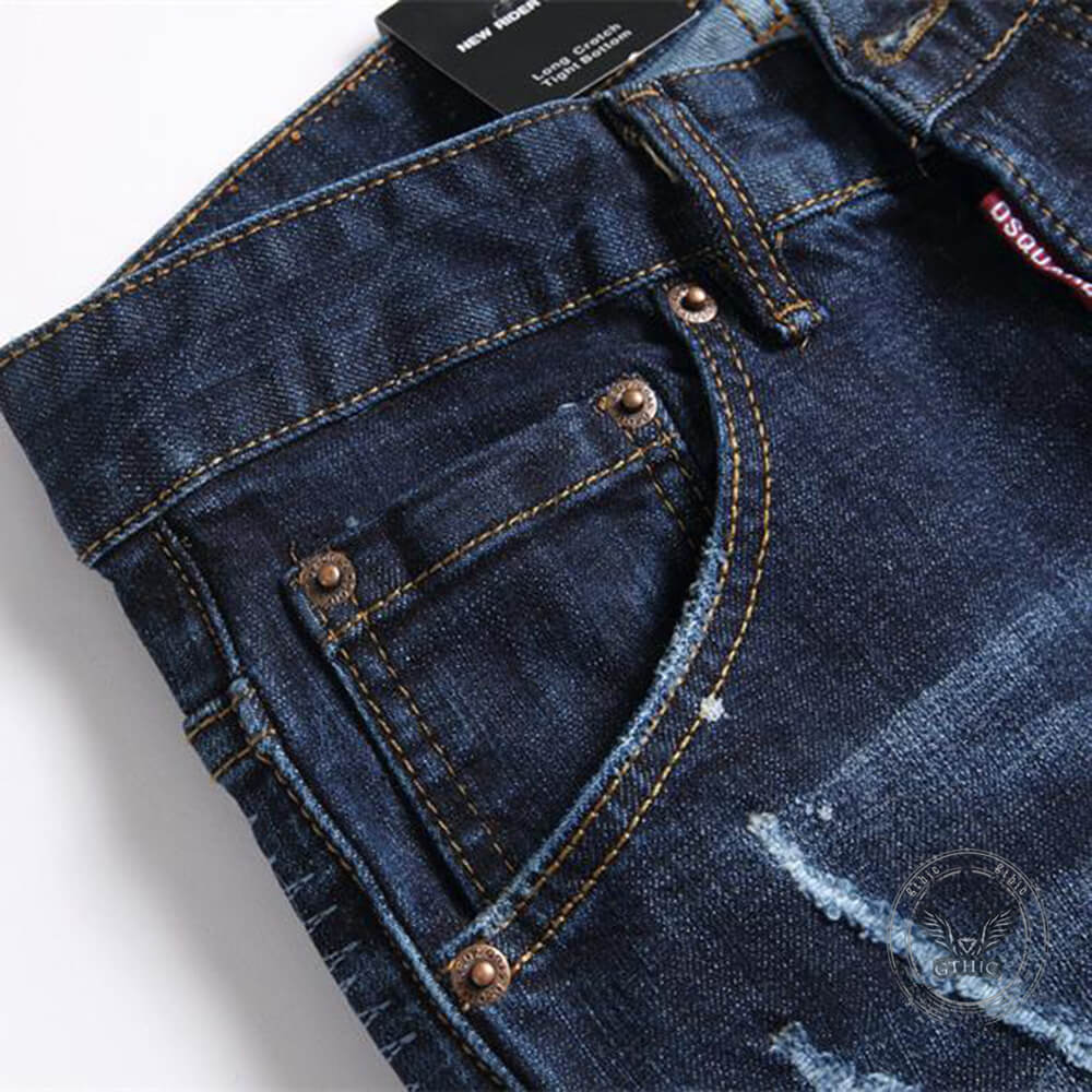 Punk Distressed Cotton Men's Skinny Pants