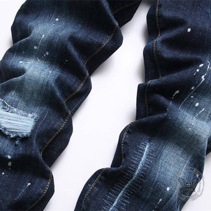 Punk Distressed Cotton Men's Skinny Pants