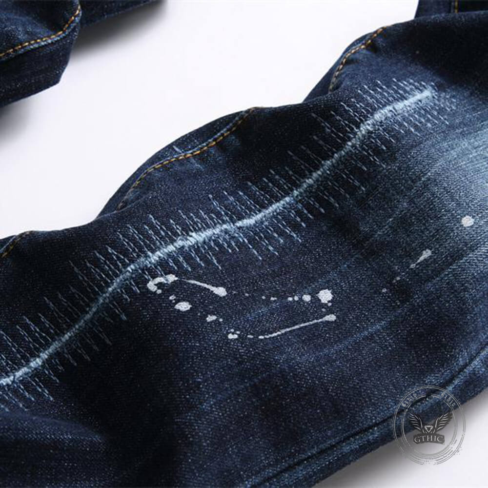 Punk Distressed Cotton Men's Skinny Pants