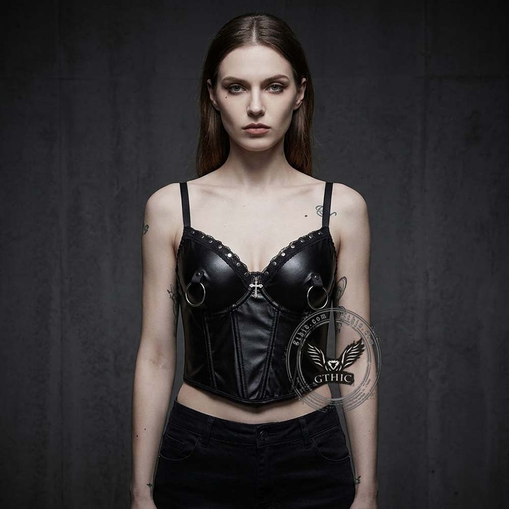 Punk Rivet Studded Slim Y2K PU Leather Camisole